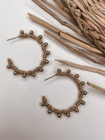 Disc Ball Beaded Open Hoop Earrings