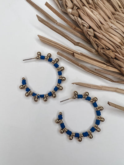 Disc Ball Beaded Open Hoop Earrings