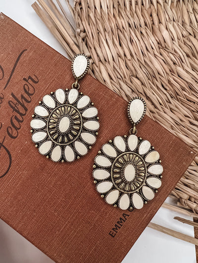Boho Flower Oval Drop Earrings