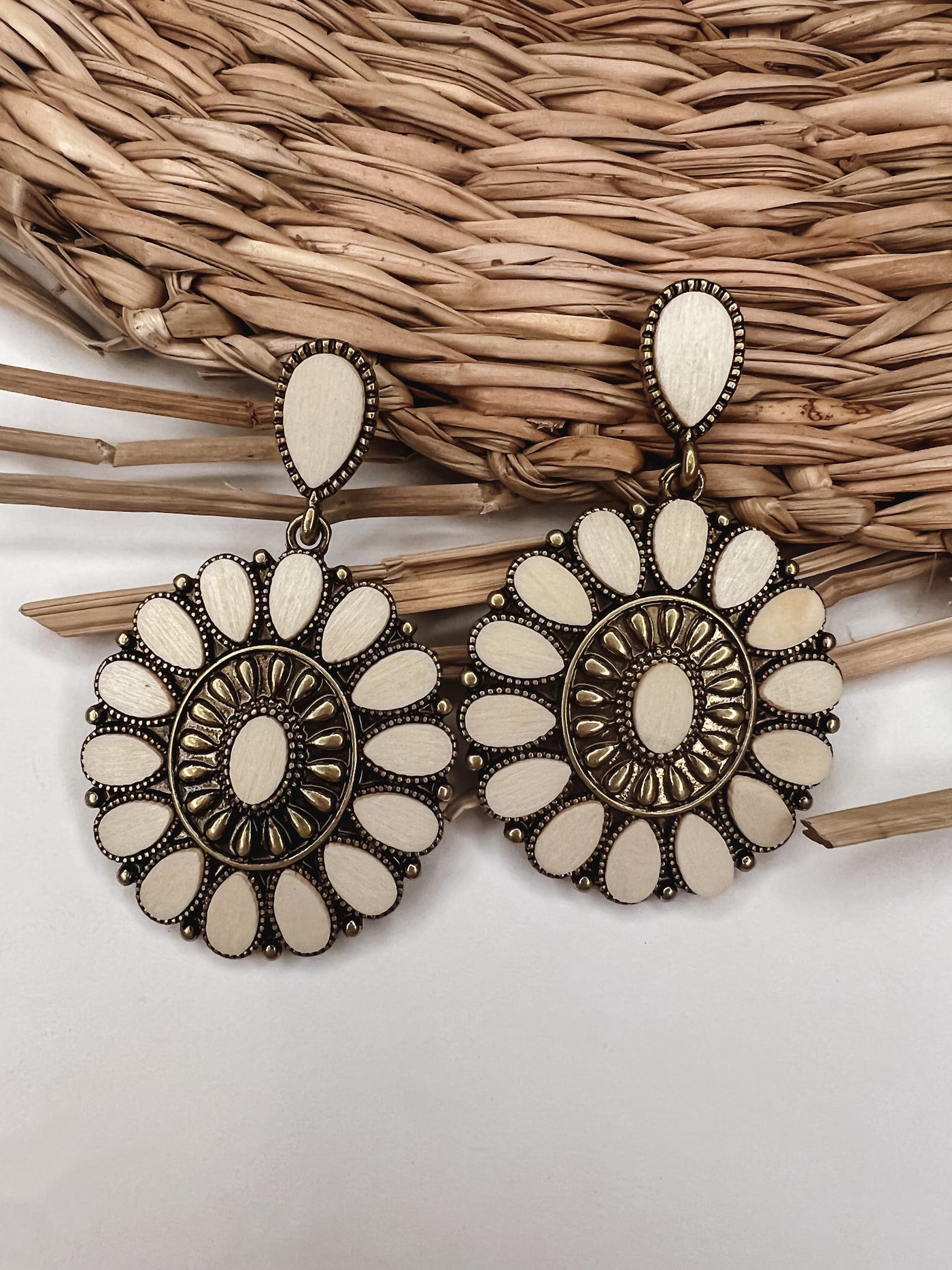 Boho Flower Oval Drop Earrings