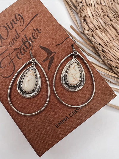 Semi Precious Stone Teardrop Hook Earrings
