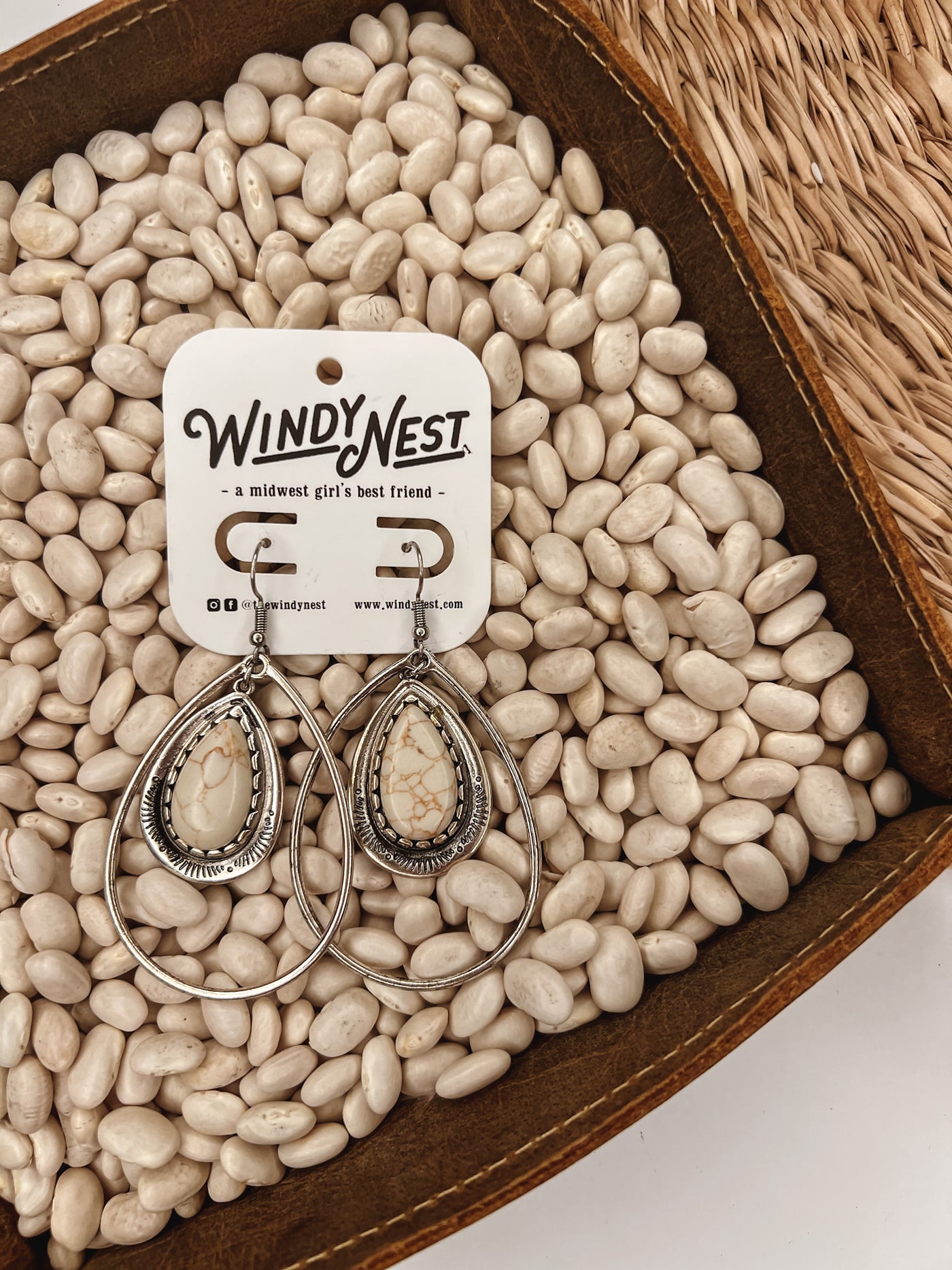 Semi Precious Stone Teardrop Hook Earrings