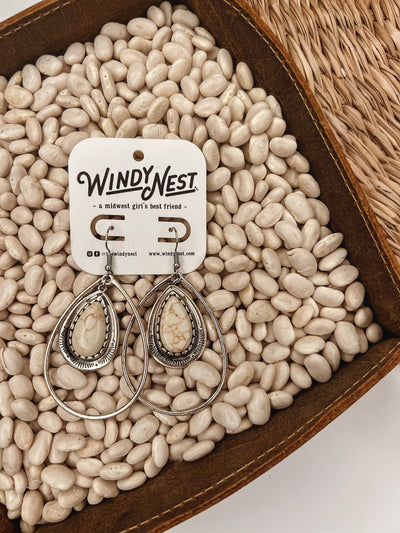 Semi Precious Stone Teardrop Hook Earrings