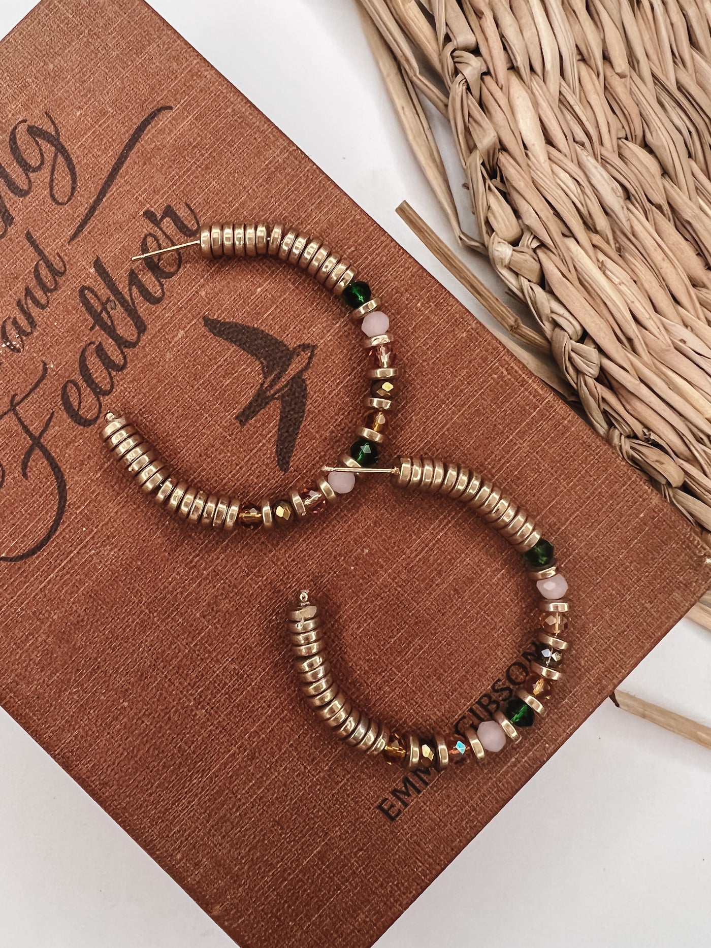 Beaded Disc Open Hoop Earrings