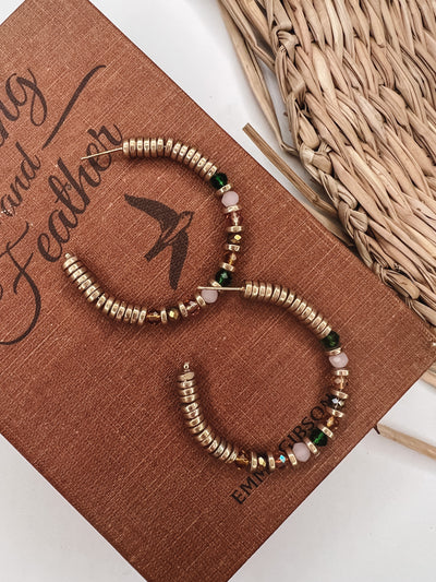 Beaded Disc Open Hoop Earrings
