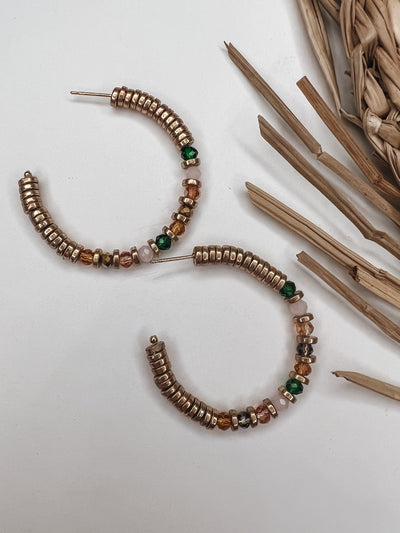 Beaded Disc Open Hoop Earrings