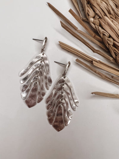 Hammered Metallic Leaf Drop Earrings