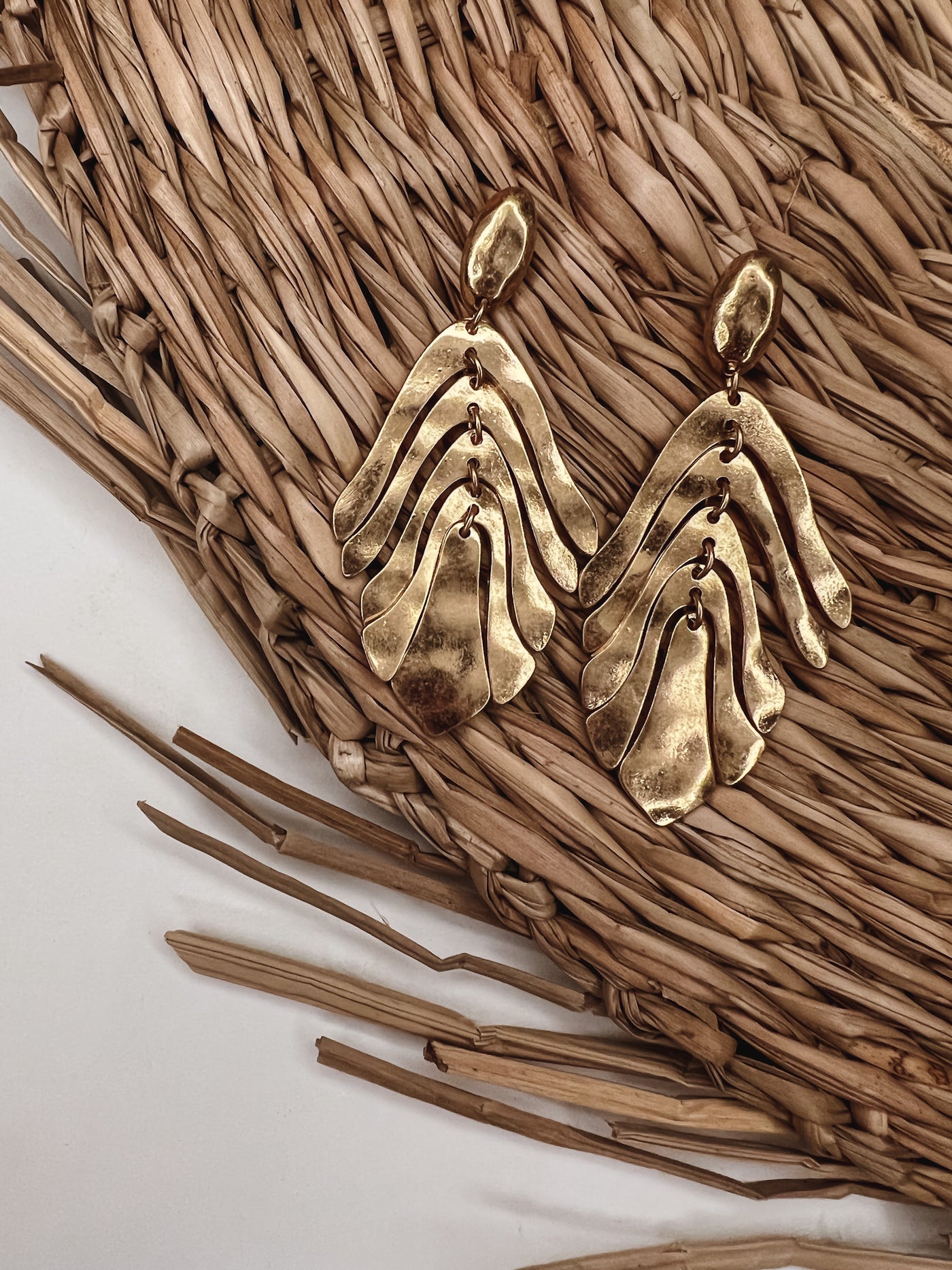 Hammered Metallic Leaf Drop Earrings