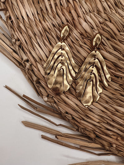 Hammered Metallic Leaf Drop Earrings