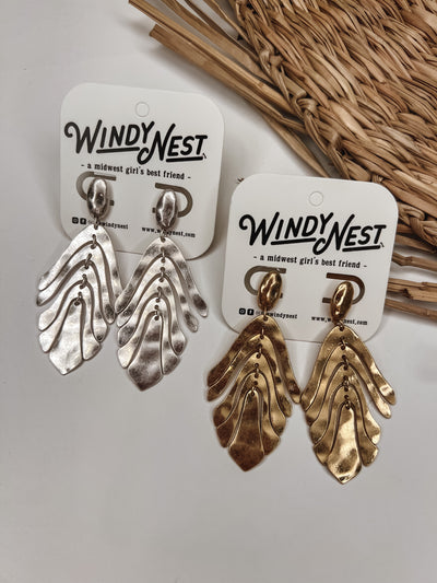 Hammered Metallic Leaf Drop Earrings