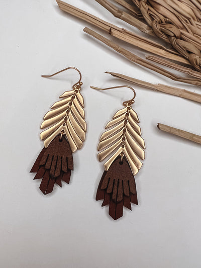 Layered Leaf Fringe Drop Earrings