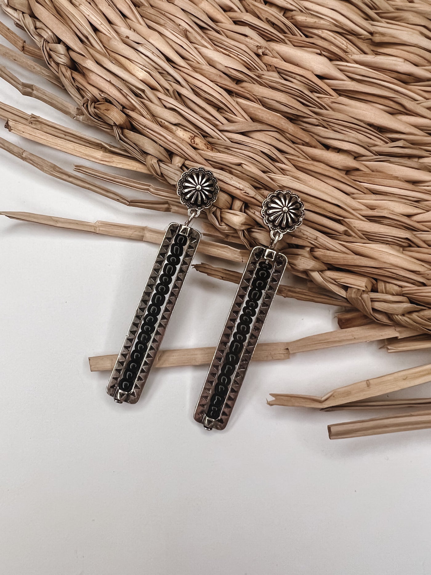 Antique Pattern Beaded Bar Drop Earrings