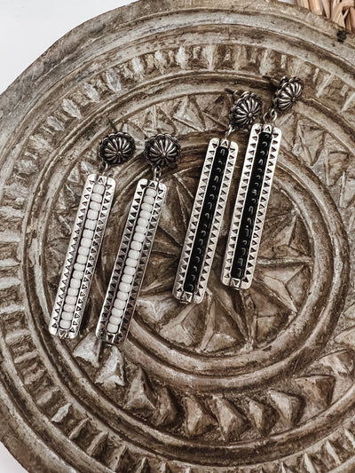 Antique Pattern Beaded Bar Drop Earrings