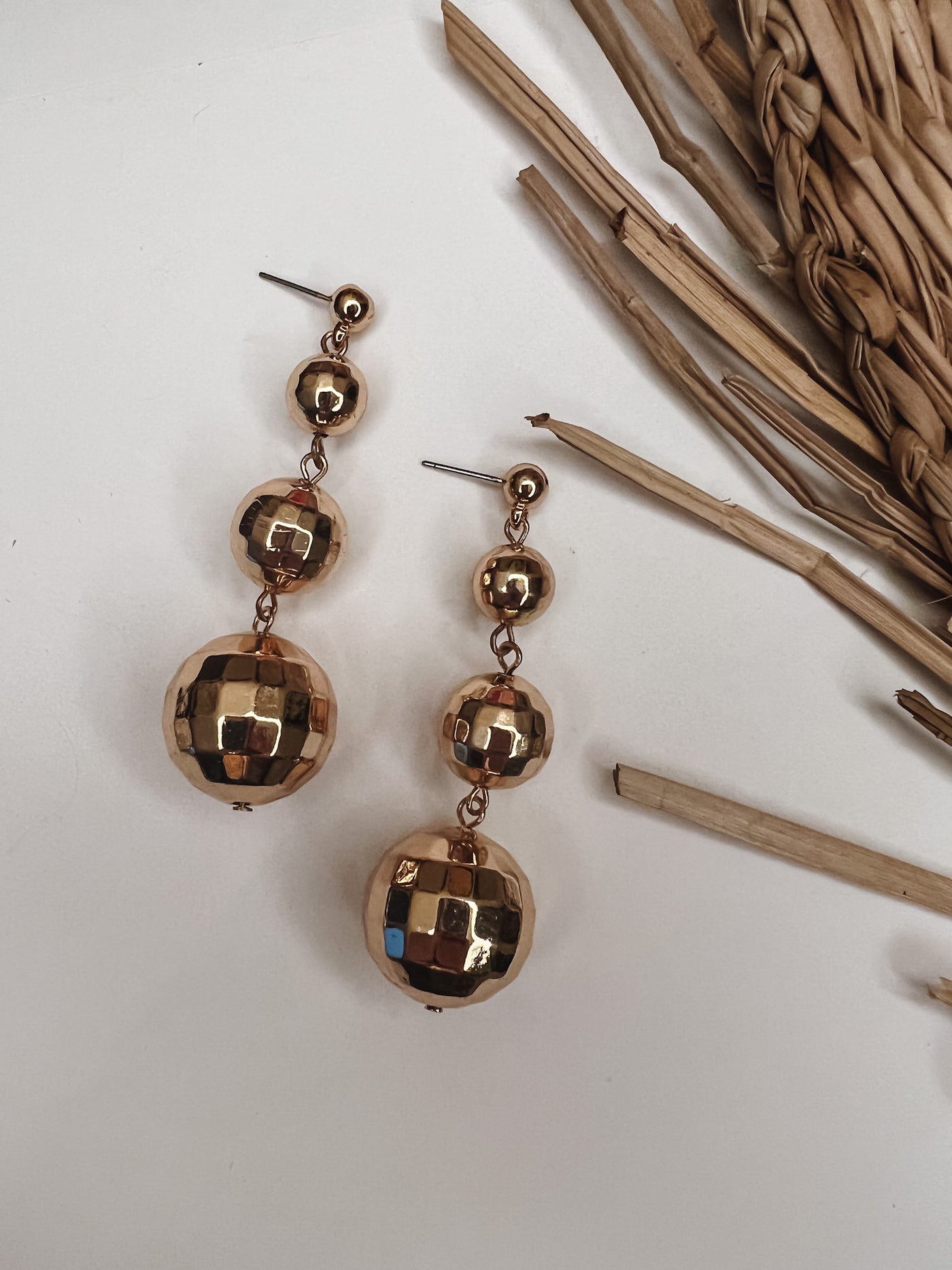 Metallic Triple Disco Ball Drop Earrings