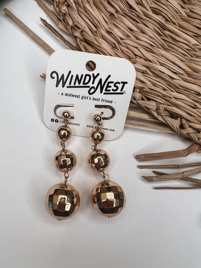 Metallic Triple Disco Ball Drop Earrings