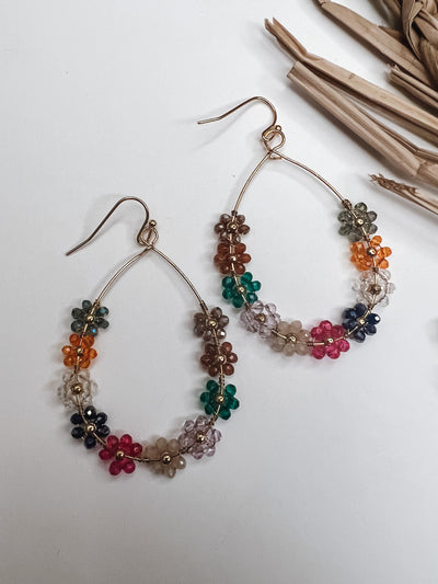Flower Bead Teardrop Cutout Earrings