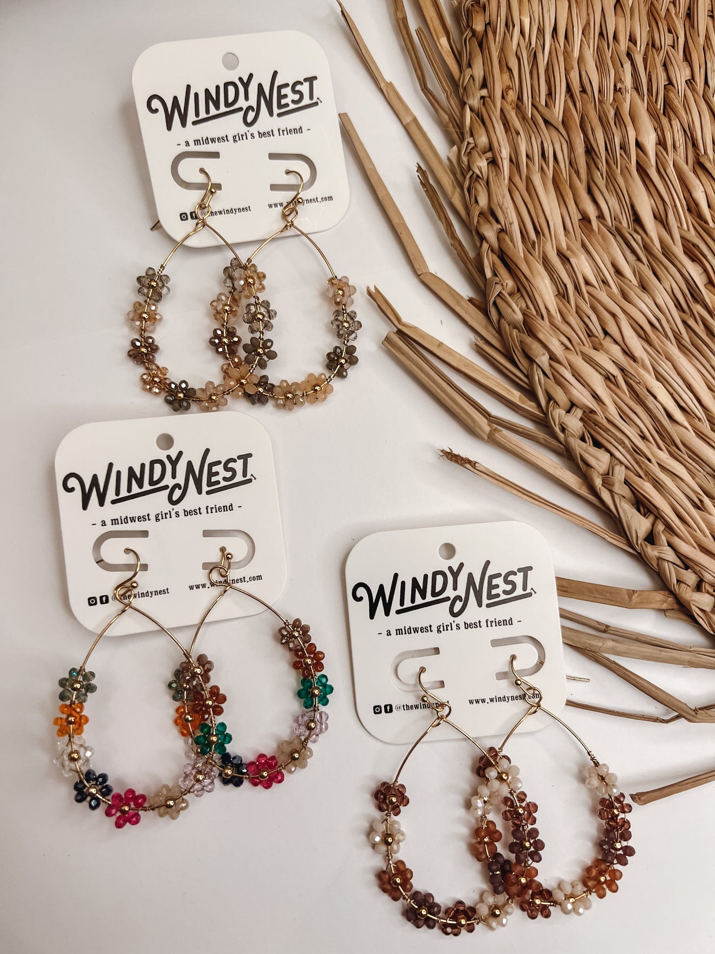 Flower Bead Teardrop Cutout Earrings