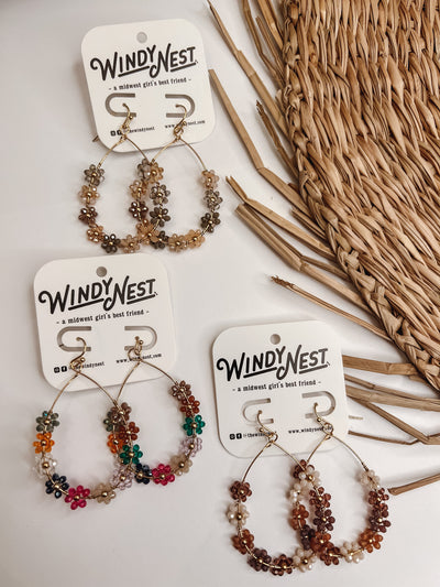 Flower Bead Teardrop Cutout Earrings