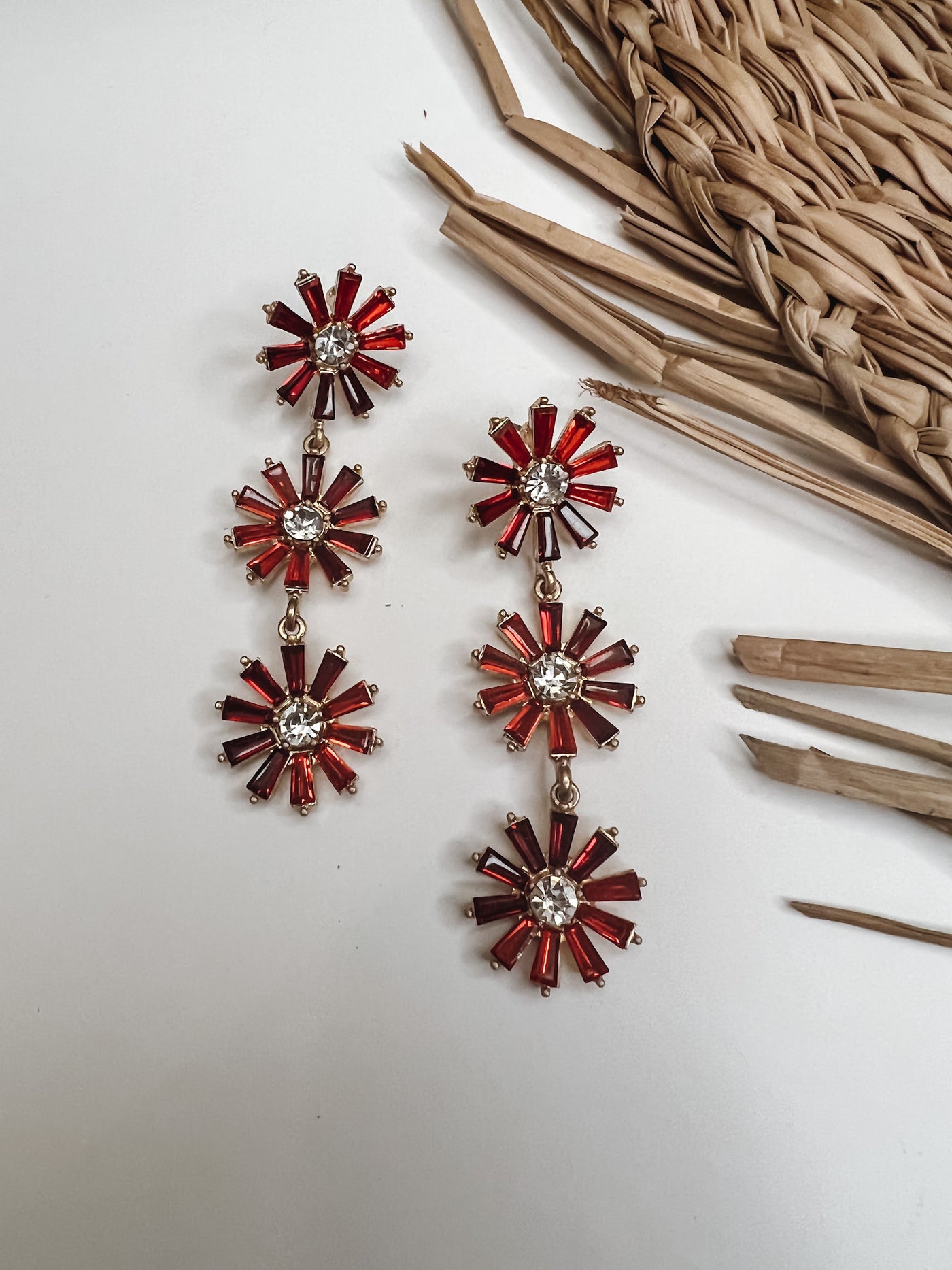 Tiered Floral Rhinestone Dangle Earrings