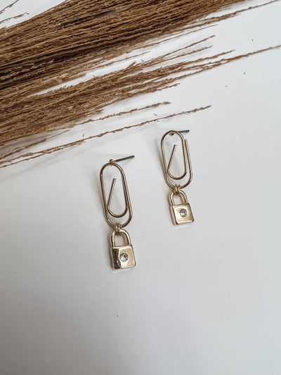 Mini Padlock Paperclip Drop Earrings