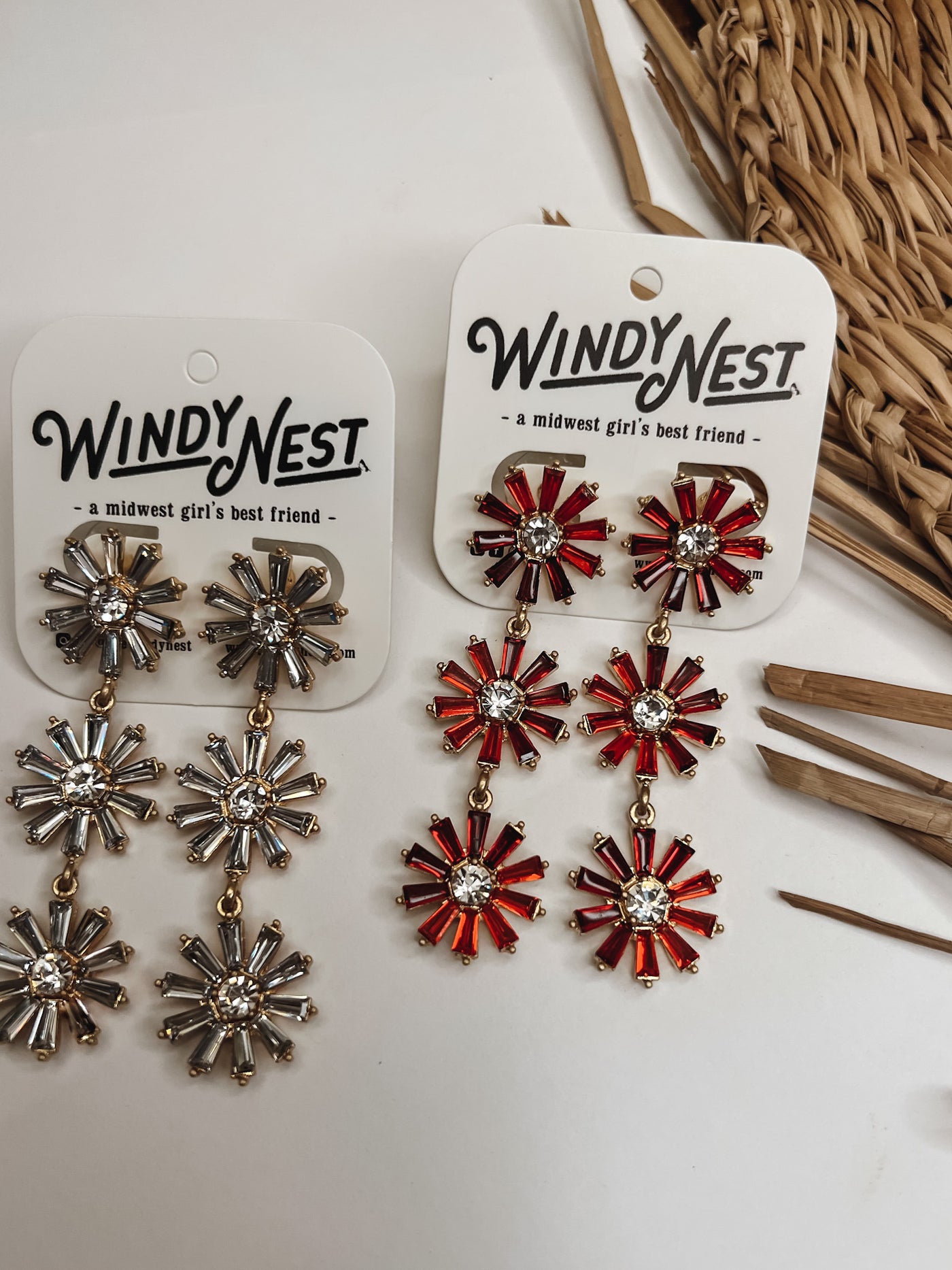 Tiered Floral Rhinestone Dangle Earrings
