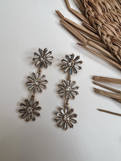 Tiered Floral Rhinestone Dangle Earrings