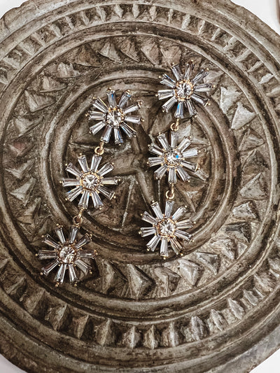 Tiered Floral Rhinestone Dangle Earrings