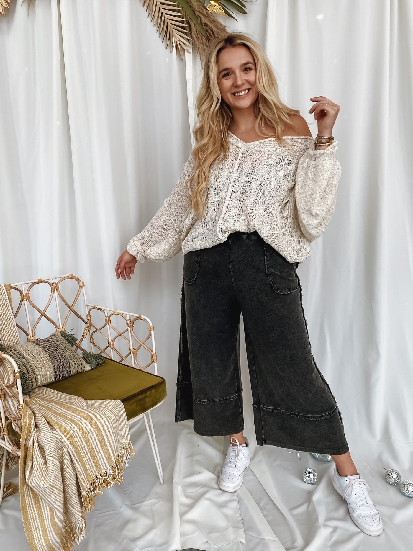 Black Mineral Washed Wide Leg Crops