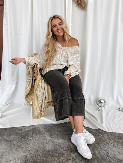 Black Mineral Washed Wide Leg Crops