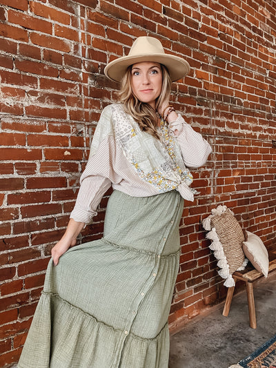 Khaki Patchwork Button-Up