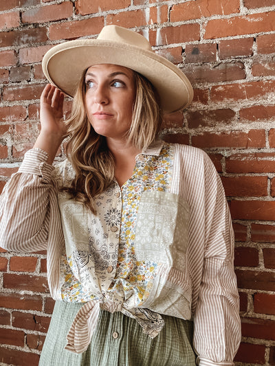 Khaki Patchwork Button-Up