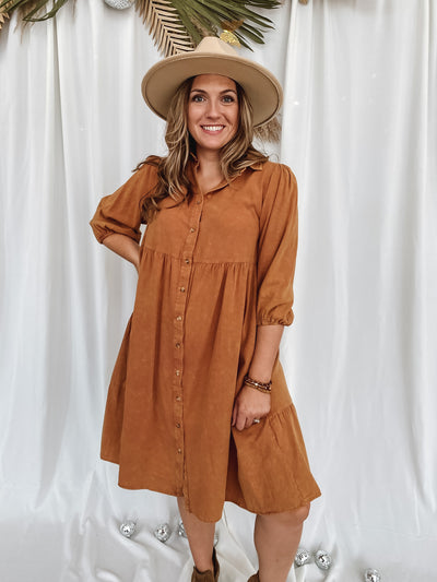 Cognac Button-Up Dress