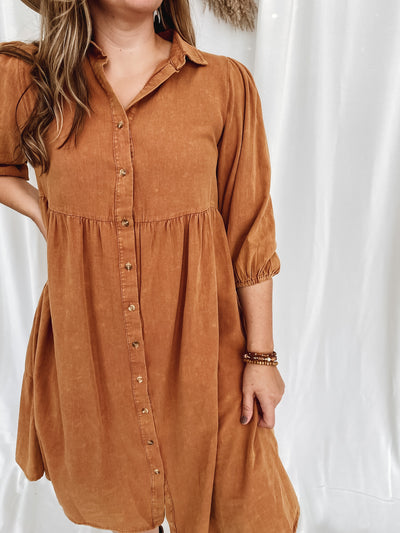 Cognac Button-Up Dress