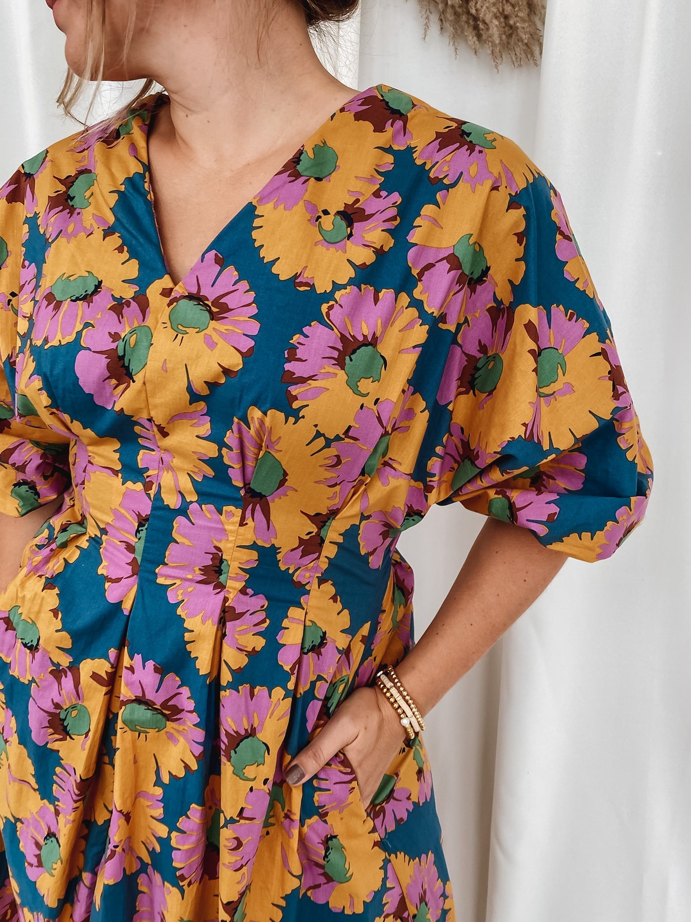 Navy + Mustard Floral Dress