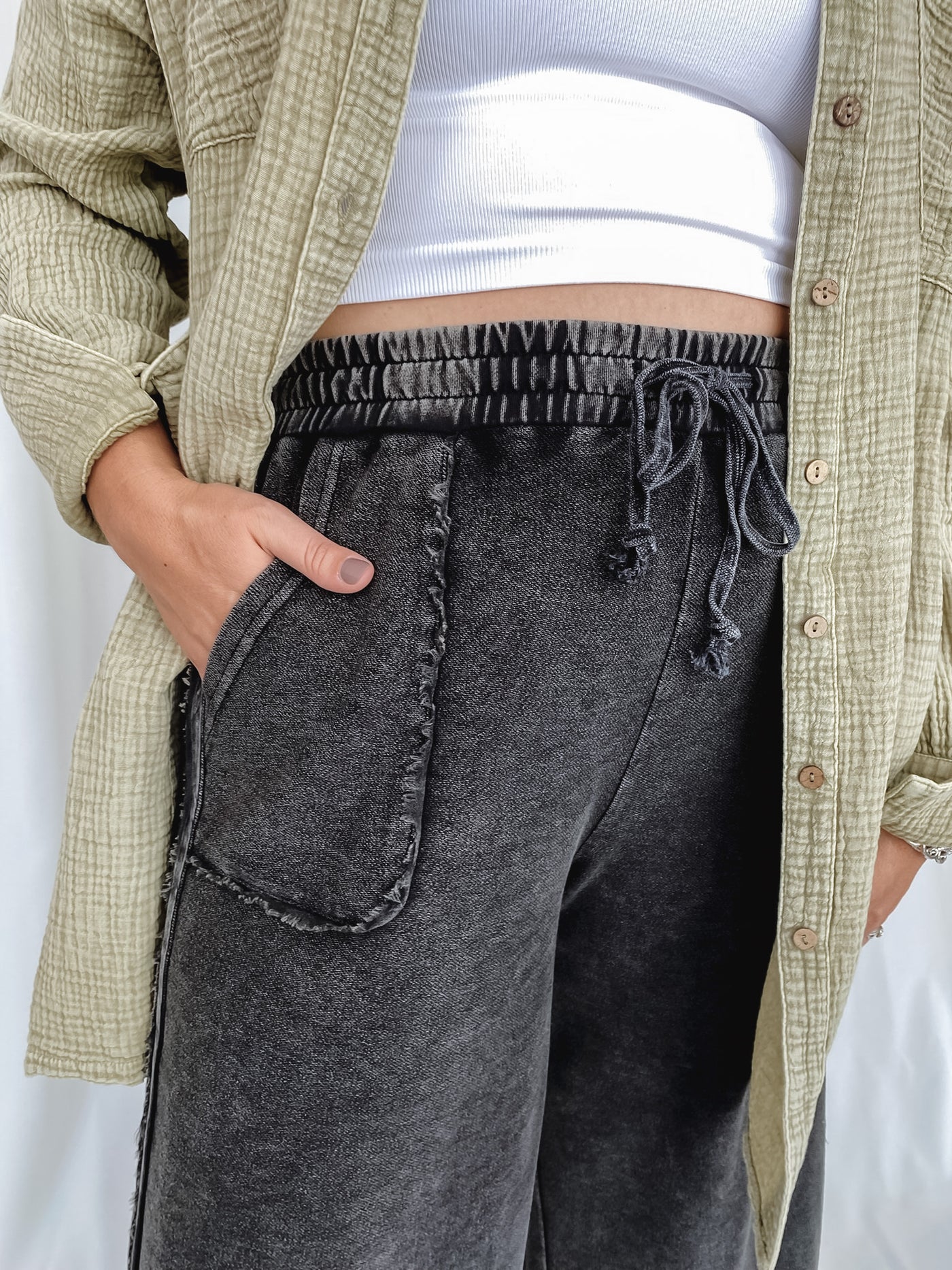 Black Mineral Washed Wide Leg Crops