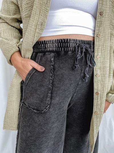 Black Mineral Washed Wide Leg Crops