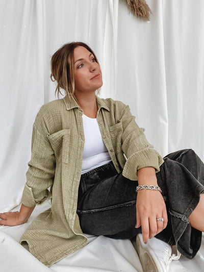 Sage Mineral Washed Shirt Dress