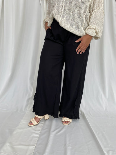 Linen Blend Ruffle Pants