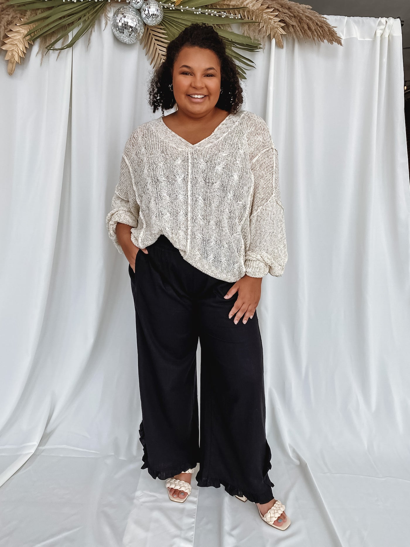Linen Blend Ruffle Pants