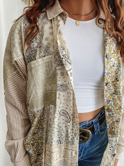 Khaki Patchwork Button-Up