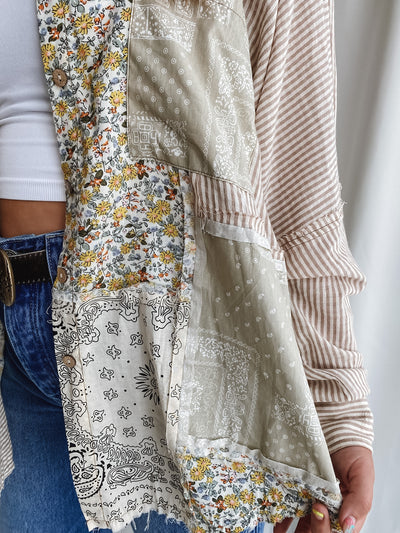 Khaki Patchwork Button-Up