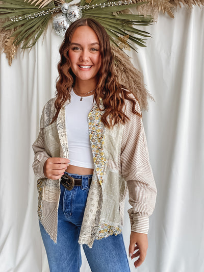 Khaki Patchwork Button-Up