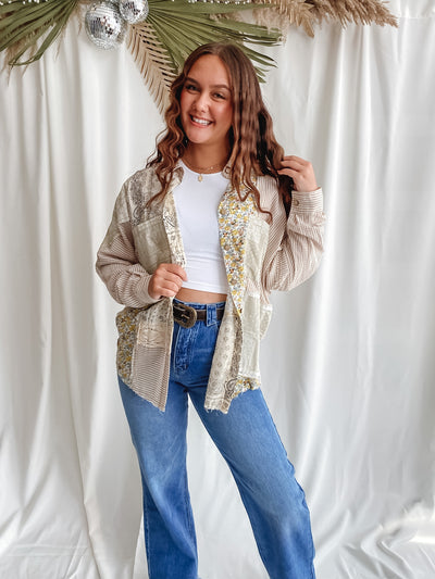 Khaki Patchwork Button-Up