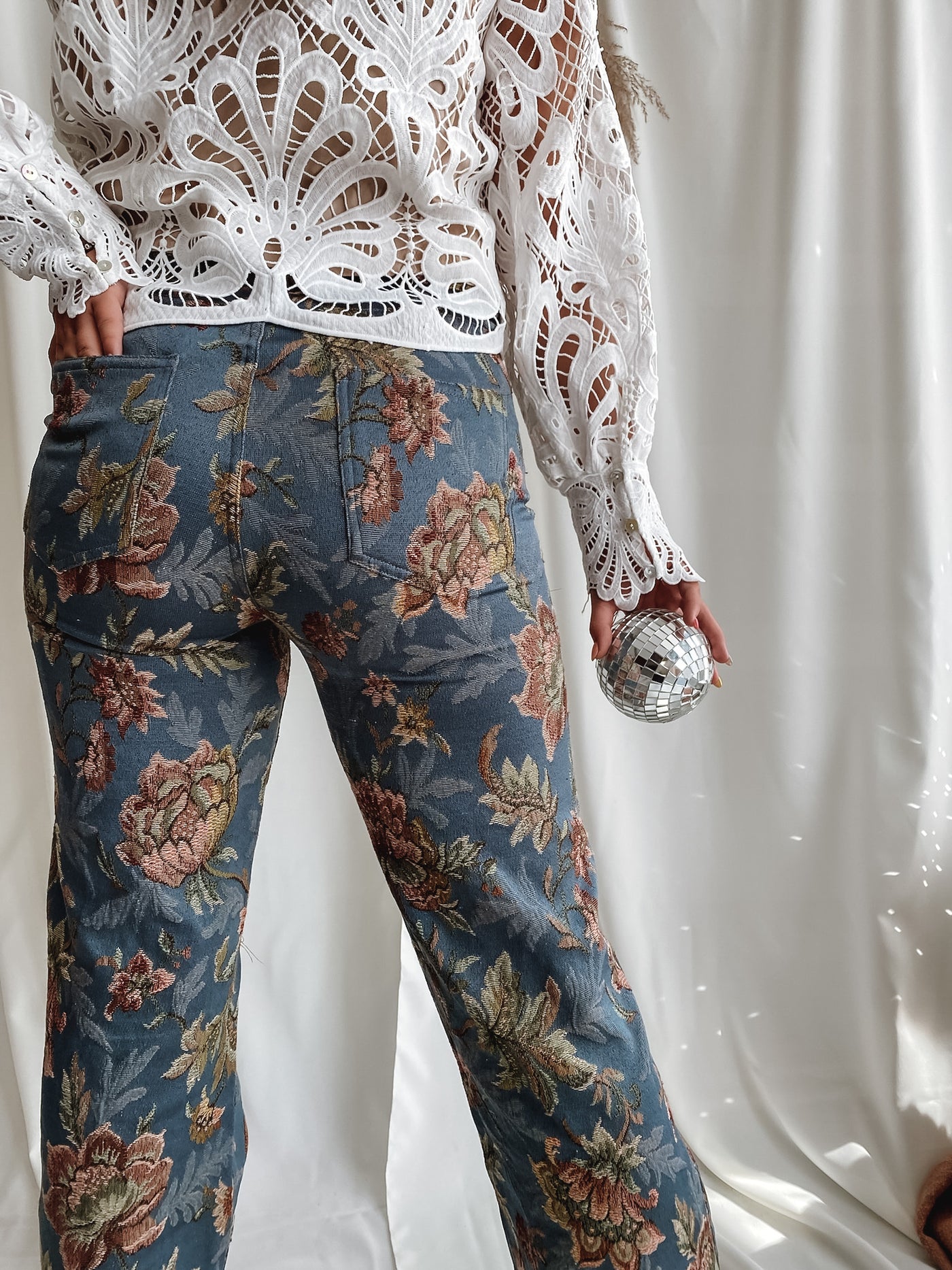 Dusty Blue Floral Print High Waist Pants