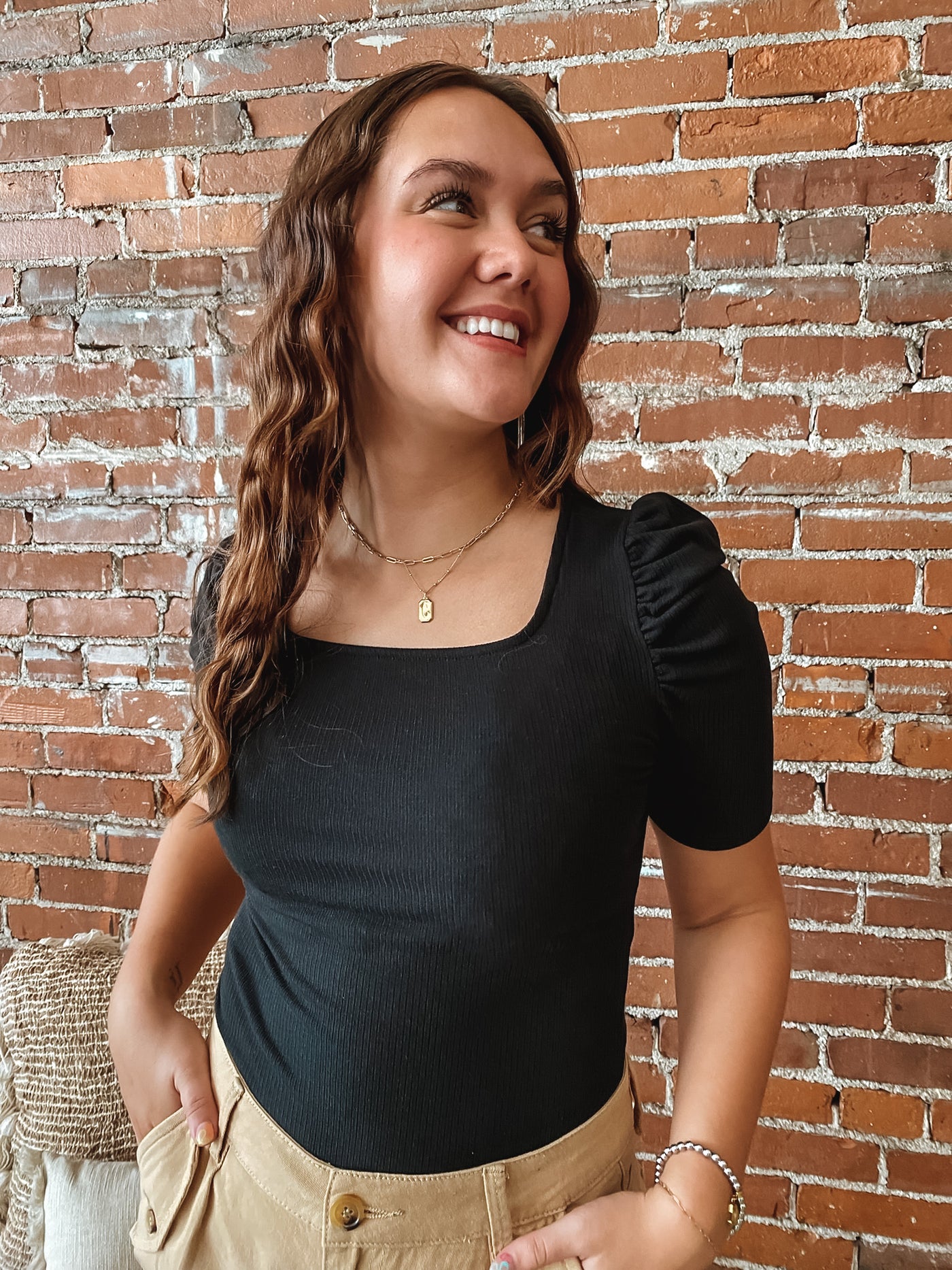 Black Square Neck Top