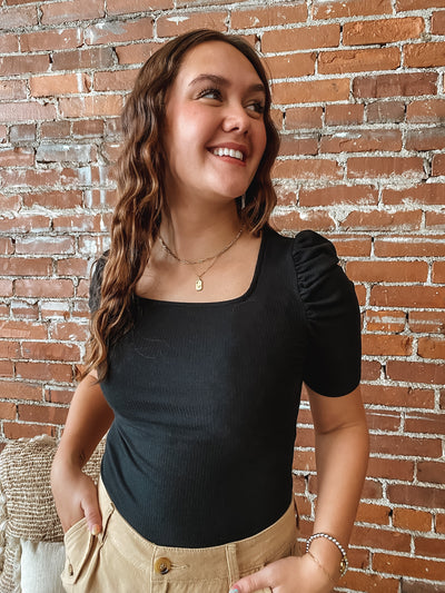 Black Square Neck Top