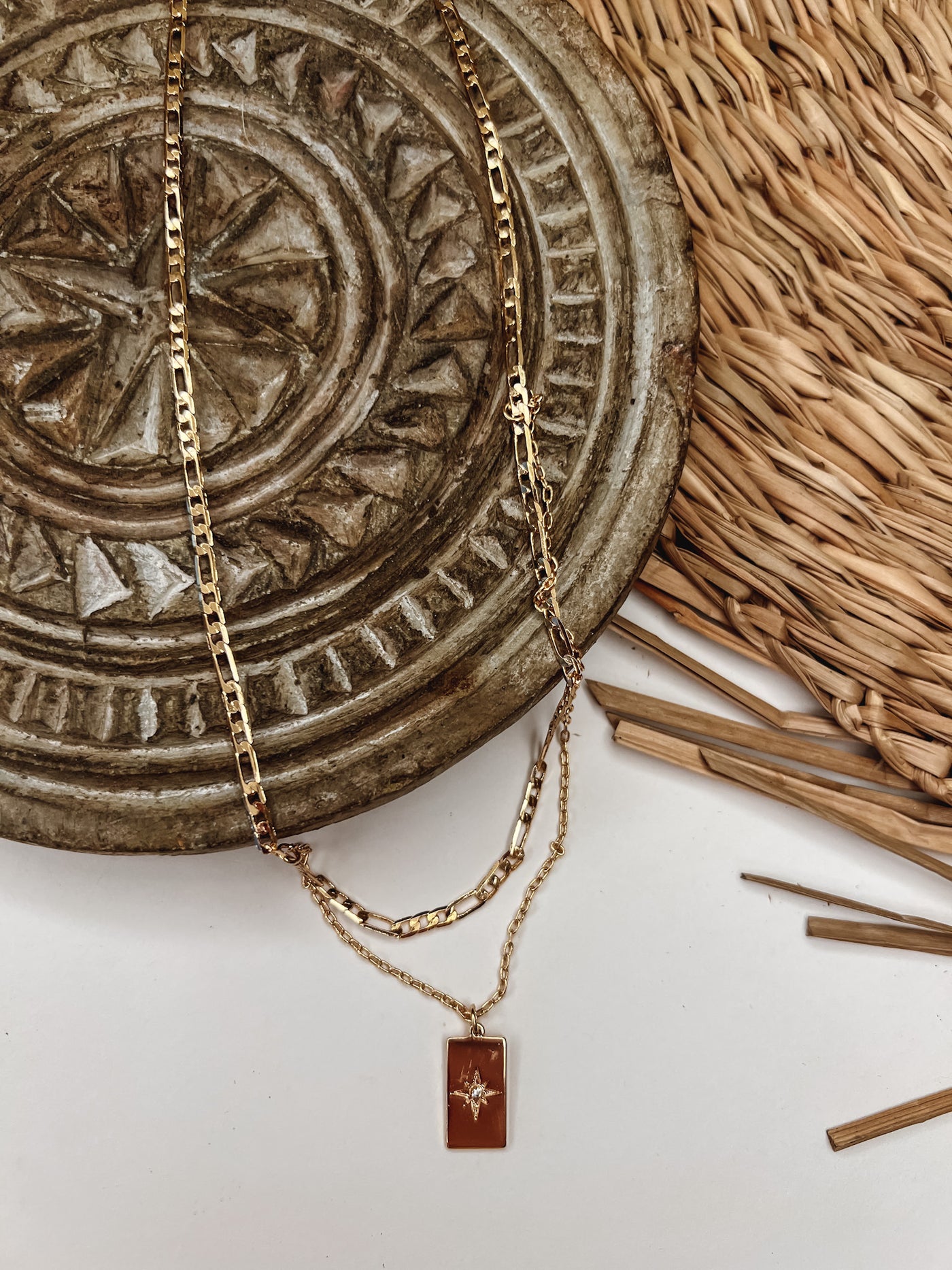 Layered Chain Rectangle North Star Pendant