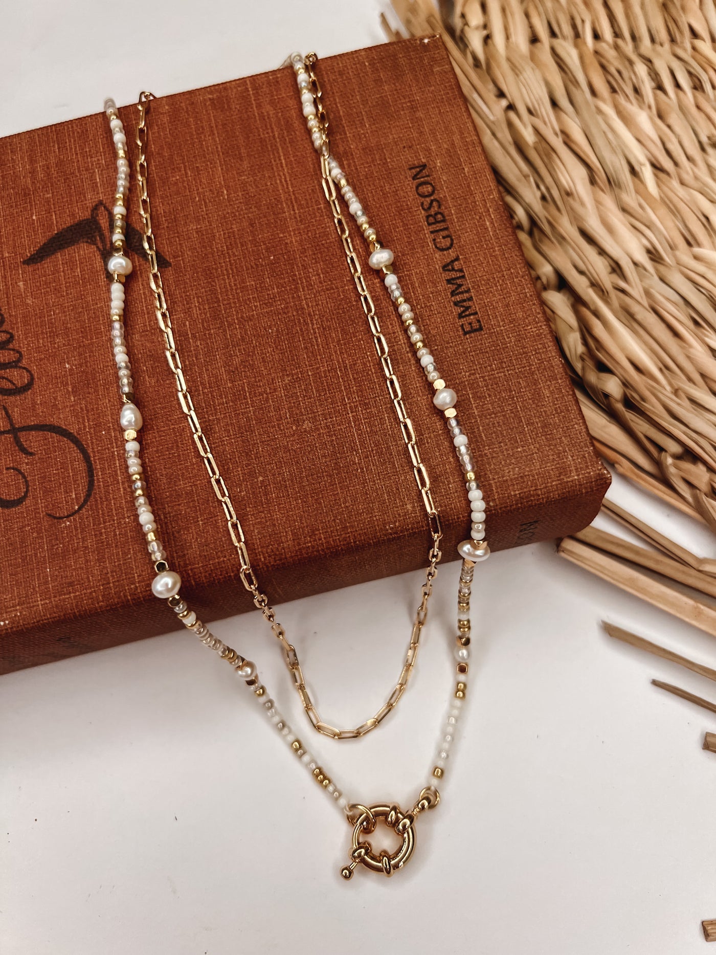 Layered Chain Beaded Circle Charm Necklace