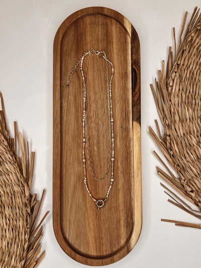 Layered Chain Beaded Circle Charm Necklace