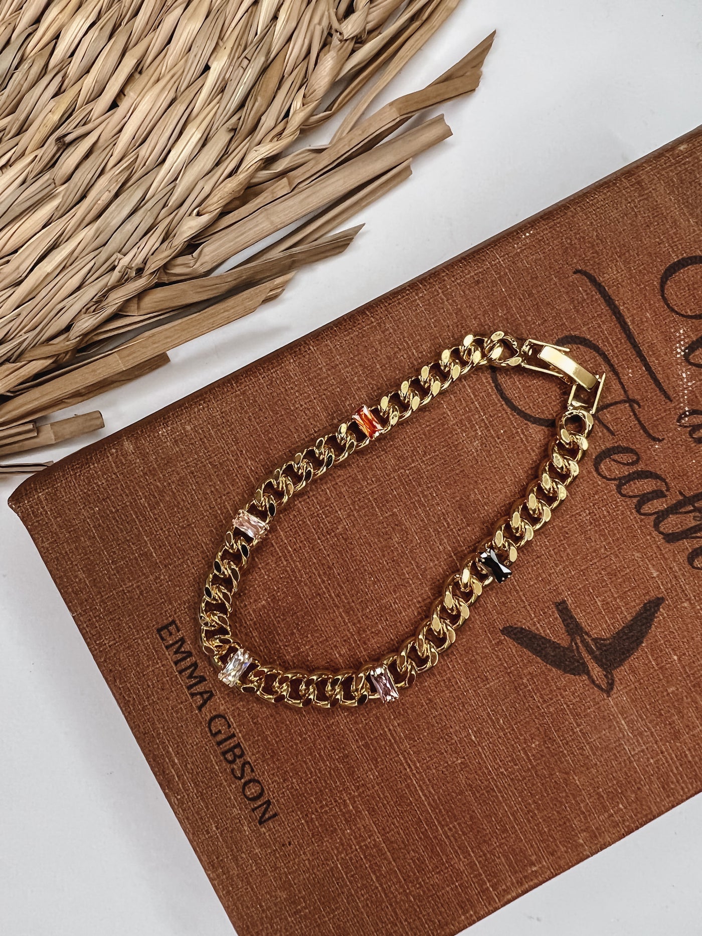 Multi Rhinestone Curb Chain Link Bracelet